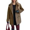 image:imagechouyatou Womens 2025 Fall Winter Double Breasted Wool Coat Mid Long Dressy Casual Pea Coat OvercoatBrown