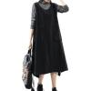 image:imagechouyatou Womens Babydoll Sleeveless Corduroy Overall Dress Zip Up Fall Winter Midi Jumper Tank DressBlack