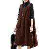image:imagechouyatou Womens Babydoll Sleeveless Corduroy Overall Dress Zip Up Fall Winter Midi Jumper Tank DressBrown