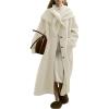 image:imagechouyatou Womens Button Down Wool Coat Loose Fit Trench Coat Winter Mid Long Overcoat with Removable ScarfBeige