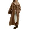 image:imagechouyatou Womens Button Down Wool Coat Loose Fit Trench Coat Winter Mid Long Overcoat with Removable ScarfBrown