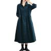 image:imagechouyatou Womens Fall Button Down Corduroy Shirt Dress Long Sleeve ALine Pleated Midi Long Winter DressBlue