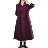 image:imagechouyatou Womens Fall Button Down Corduroy Shirt Dress Long Sleeve ALine Pleated Midi Long Winter DressBurgundy