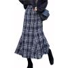 image:imagechouyatou Womens Fall Winter Elegant Plaid Tassels Fringe Lined Tweed Zip Up A Line Long Midi SkirtBlue