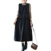 image:imagechouyatou Womens Fall Winter Sleeveless Corduroy Overall Dress Jumper Maxi Babydoll Tank Dress with PocketBlack