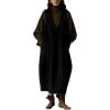 image:imagechouyatou Womens Fall Winter UNeck Wool Overall Dress Sleeveless ALine Midi Long Tank Pinafore Dress with PocketsBlack