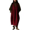 image:imagechouyatou Womens Fall Winter UNeck Wool Overall Dress Sleeveless ALine Midi Long Tank Pinafore Dress with PocketsRed
