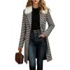 image:imagechouyatou Womens Houndstooth Tweed Wool Trench Coat Faux Fur Collar Dressy Winter Warm Mid Long OvercoatBlack