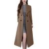 image:imagechouyatou Womens Maxi Long Wool Blend Pea Coat Shawl Collar Double Breasted Winter Trench Coat OvercoatCoffee