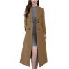 image:imagechouyatou Womens Maxi Long Wool Blend Pea Coat Shawl Collar Double Breasted Winter Trench Coat OvercoatDark Camel