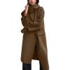 image:imagechouyatou Womens Winter Double Breasted Wool Coat Business Casual Collarless Trench Pea Coat with ScarfBrown