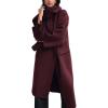 image:imagechouyatou Womens Winter Double Breasted Wool Coat Business Casual Collarless Trench Pea Coat with ScarfBurgundy