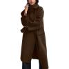 image:imagechouyatou Womens Winter Double Breasted Wool Coat Business Casual Collarless Trench Pea Coat with ScarfCoffee