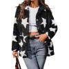 image:imagechouyatou Womens Winter Fuzzy Fleece Star Jacket Oversized Button Down Sherpa Shacket Faux Fur CoatBlack
