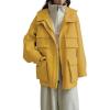 image:imagechouyatou Womens Winter Hooded Wool Coat Casual Loose Trench Pea Coat Zip Up Wool Blend Utility Safari JacketYellow