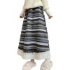 image:imagechouyatou Womens Winter Warm Fleece Lined Wool Skirt Striped Lace Crochet Eyelet A Line Flared Midi SkirtLight Grey