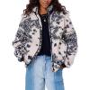 image:imagechouyatou Womens Winter Warm Floral Fuzzy Fleece Jacket Vintage Fall Zip Up Sherpa Jacket Faux Fur CoatWhite