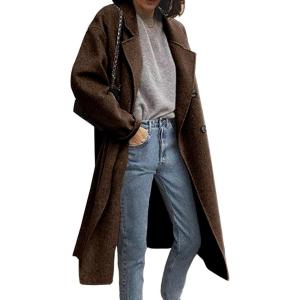 image:imagechouyatou Womens 2025 Winter Business Casual Wool Coat Double Breasted Midi Long Winter Trench CoatCoffee