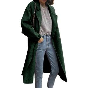image:imagechouyatou Womens 2025 Winter Business Casual Wool Coat Double Breasted Midi Long Winter Trench CoatGreen