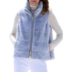 image:imagechouyatou Womens Fall Winter Faux Fur Vest Jacket Casual Zip Up Sleeveless Furry Faux Fur CoatBlue