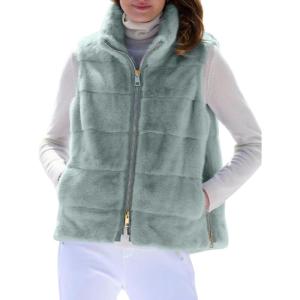 image:imagechouyatou Womens Fall Winter Faux Fur Vest Jacket Casual Zip Up Sleeveless Furry Faux Fur CoatGreen