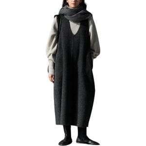 image:imagechouyatou Womens Fall Winter UNeck Wool Overall Dress Sleeveless ALine Midi Long Tank Pinafore Dress with PocketsDark Grey