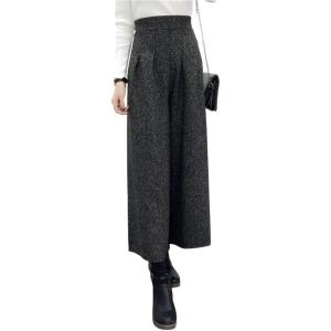 image:imagechouyatou Womens Winter High Waist Wide Leg Wool Blend Palazzo Capri Pants Culottes with PocketsDark Gray
