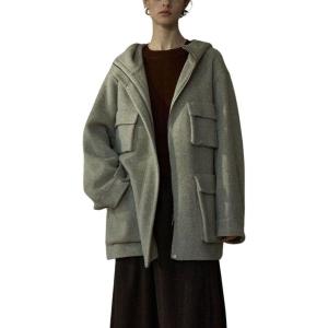 image:imagechouyatou Womens Winter Hooded Wool Coat Casual Loose Trench Pea Coat Zip Up Wool Blend Utility Safari JacketLight Gray