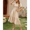 image:imageCHOUYATOU Womens Boho Swiss Dot Smocked Dress Embroidery Ruffle Short Sleeve Flowy Beach Party Midi Long DressesApricot