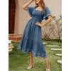 image:imageCHOUYATOU Womens Boho Swiss Dot Smocked Dress Embroidery Ruffle Short Sleeve Flowy Beach Party Midi Long DressesDark Blue