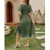 image:imageCHOUYATOU Womens Boho Swiss Dot Smocked Dress Embroidery Ruffle Short Sleeve Flowy Beach Party Midi Long DressesGrass Green