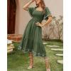 image:imageCHOUYATOU Womens Boho Swiss Dot Smocked Dress Embroidery Ruffle Short Sleeve Flowy Beach Party Midi Long DressesGrass Green