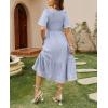 image:imageCHOUYATOU Womens Boho Swiss Dot Smocked Dress Embroidery Ruffle Short Sleeve Flowy Beach Party Midi Long DressesLight Blue