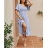 image:imageCHOUYATOU Womens Boho Swiss Dot Smocked Dress Embroidery Ruffle Short Sleeve Flowy Beach Party Midi Long DressesLight Blue