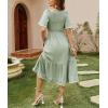 image:imageCHOUYATOU Womens Boho Swiss Dot Smocked Dress Embroidery Ruffle Short Sleeve Flowy Beach Party Midi Long DressesLight Green