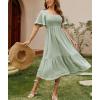 image:imageCHOUYATOU Womens Boho Swiss Dot Smocked Dress Embroidery Ruffle Short Sleeve Flowy Beach Party Midi Long DressesLight Green