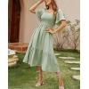 image:imageCHOUYATOU Womens Boho Swiss Dot Smocked Dress Embroidery Ruffle Short Sleeve Flowy Beach Party Midi Long DressesLight Green