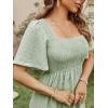image:imageCHOUYATOU Womens Boho Swiss Dot Smocked Dress Embroidery Ruffle Short Sleeve Flowy Beach Party Midi Long DressesLight Green