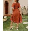 image:imageCHOUYATOU Womens Boho Swiss Dot Smocked Dress Embroidery Ruffle Short Sleeve Flowy Beach Party Midi Long DressesOrange