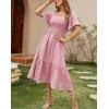 image:imageCHOUYATOU Womens Boho Swiss Dot Smocked Dress Embroidery Ruffle Short Sleeve Flowy Beach Party Midi Long DressesPink