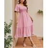 image:imageCHOUYATOU Womens Boho Swiss Dot Smocked Dress Embroidery Ruffle Short Sleeve Flowy Beach Party Midi Long DressesPink