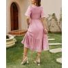 image:imageCHOUYATOU Womens Boho Swiss Dot Smocked Dress Embroidery Ruffle Short Sleeve Flowy Beach Party Midi Long DressesPink