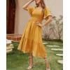 image:imageCHOUYATOU Womens Boho Swiss Dot Smocked Dress Embroidery Ruffle Short Sleeve Flowy Beach Party Midi Long DressesYellow
