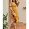image:imageCHOUYATOU Womens Boho Swiss Dot Smocked Dress Embroidery Ruffle Short Sleeve Flowy Beach Party Midi Long DressesYellow