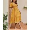 image:imageCHOUYATOU Womens Boho Swiss Dot Smocked Dress Embroidery Ruffle Short Sleeve Flowy Beach Party Midi Long DressesYellow