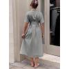 image:imagechouyatou Womens 2026 Summer Casual Striped Maxi Long Shirt Dress Pleated Button Down Short Sleeve Tunic DressDark Grey