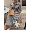 image:imagechouyatou Womens 2026 Summer Casual Striped Maxi Long Shirt Dress Pleated Button Down Short Sleeve Tunic DressDark Grey
