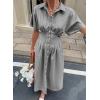image:imagechouyatou Womens 2026 Summer Casual Striped Maxi Long Shirt Dress Pleated Button Down Short Sleeve Tunic DressDark Grey