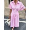 image:imagechouyatou Womens 2026 Summer Casual Striped Maxi Long Shirt Dress Pleated Button Down Short Sleeve Tunic DressPink