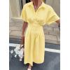 image:imagechouyatou Womens 2026 Summer Casual Striped Maxi Long Shirt Dress Pleated Button Down Short Sleeve Tunic DressYellow